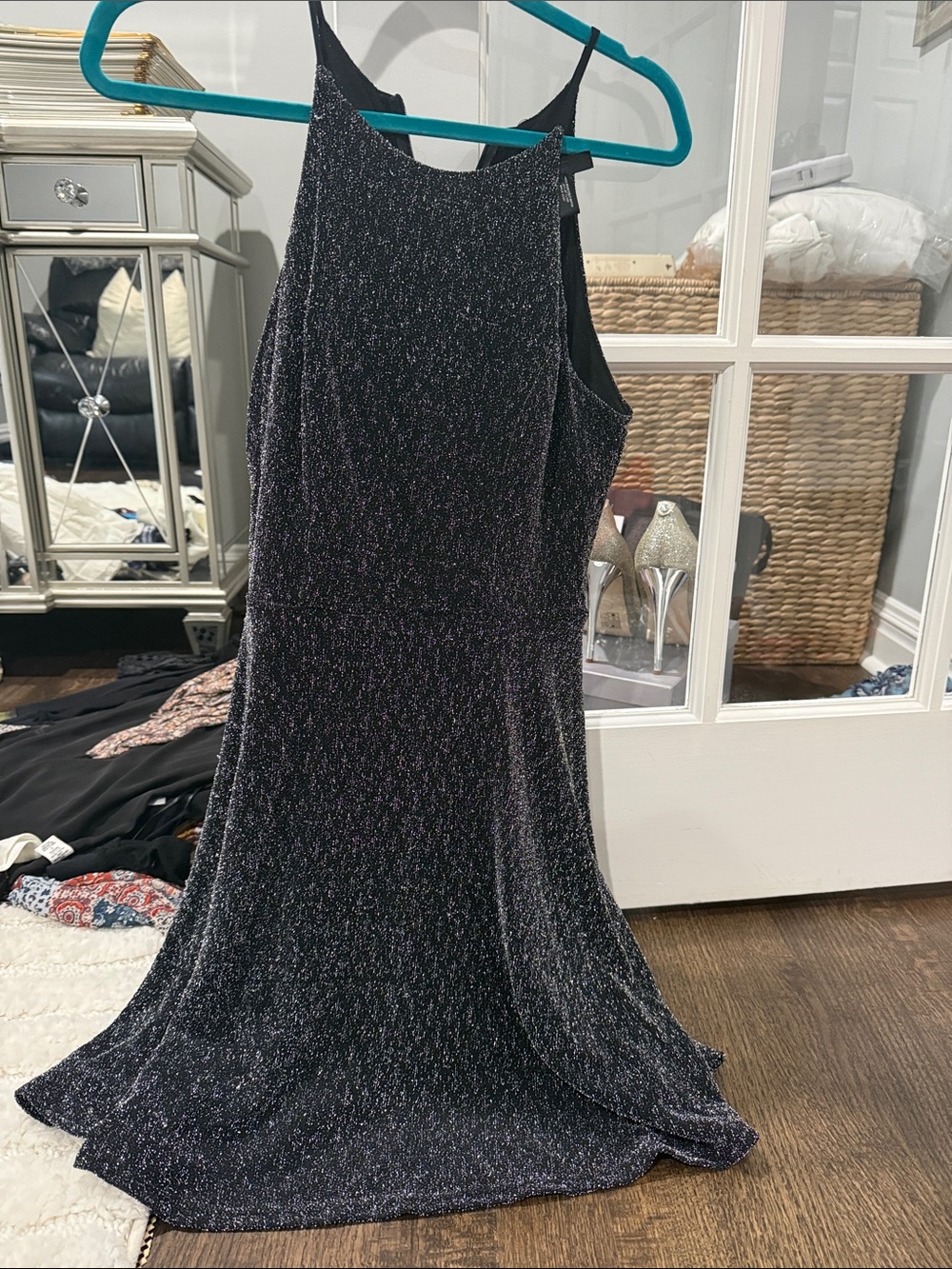 Aqua Sparkle Black Evening Dress